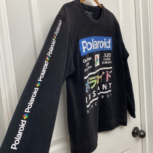 Polaroid Vintage Long Sleeve Graphic Shirt Black Multicolor Size Medium - Picture 2 of 9
